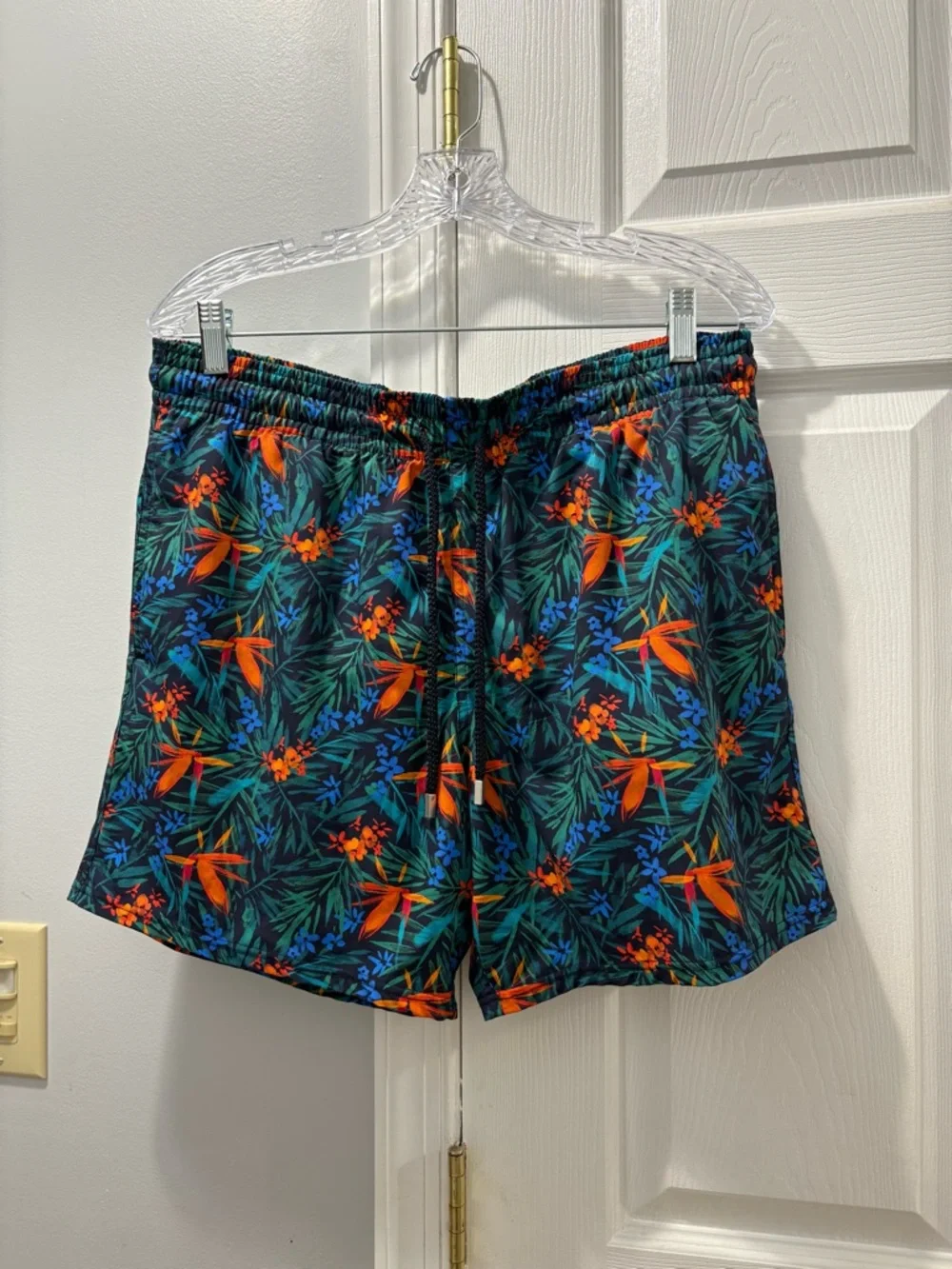 Vilebrequin Moorise Bleu Marine Tropical Print Swim Shorts Men Size XL Like New